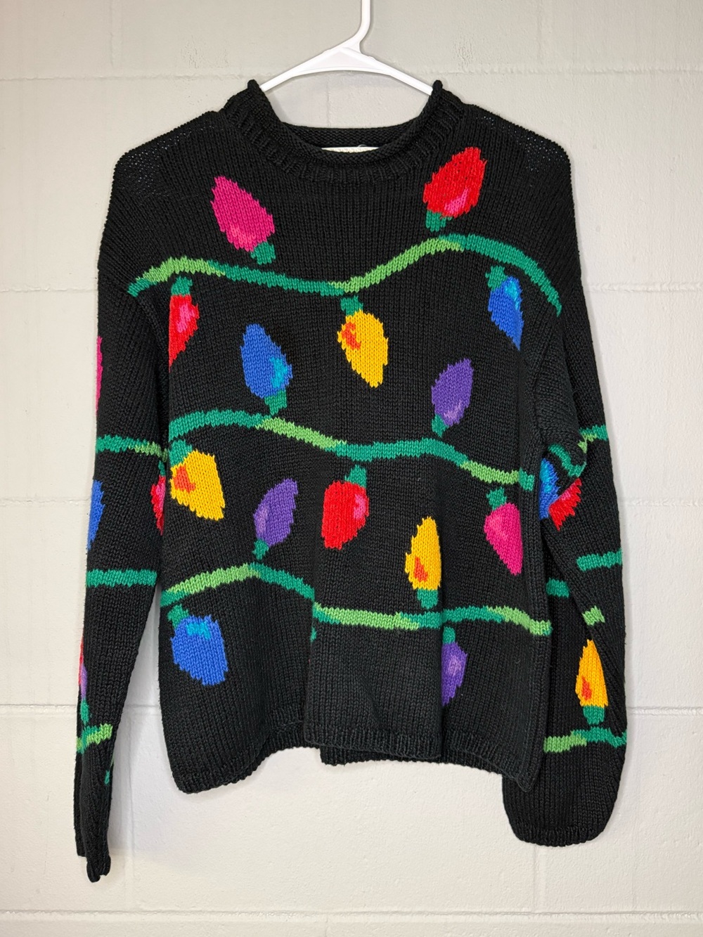 Vintage 1999 Roll Neck Colorful Christmas Bulb Chunky Knit Sweater Women’s Small